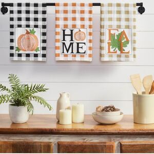 Farmhouse Buffalo Plaid Pumpkin Cotton Tea Towel Set Fall Autumn Cottagecore
